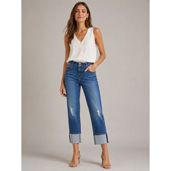 Kut from the Kloth Denim - Kut from the Kloth Cameron Mid Rise Straight Leg Cropped Distressed Jeans Size 8